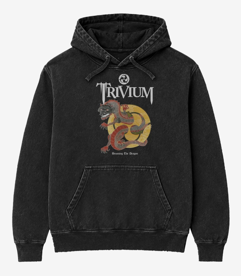 Poleron Canguro Acid Wash Negro de Trivium Becoming The Dragon