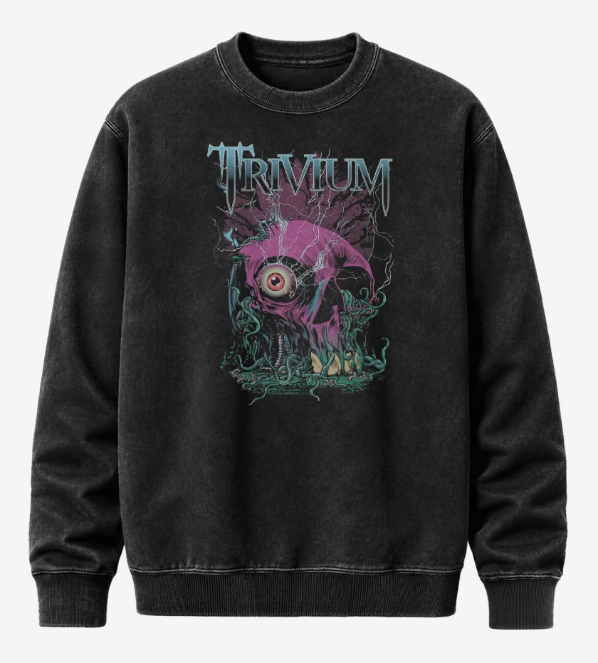 Poleron Polo Acid Wash Negro de Trivium Skull