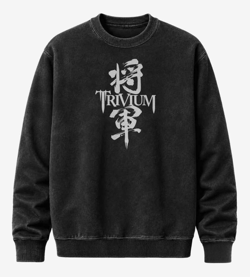Poleron Polo Acid Wash Negro de Trivium Shogun Logo