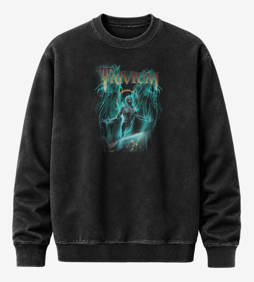 Poleron Polo Acid Wash Negro de Trivium Angel of Destruction