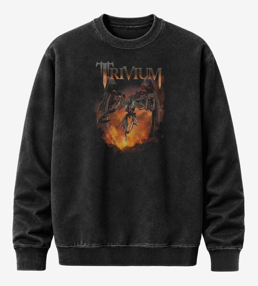 Poleron Polo Acid Wash Negro de Trivium Through Flames