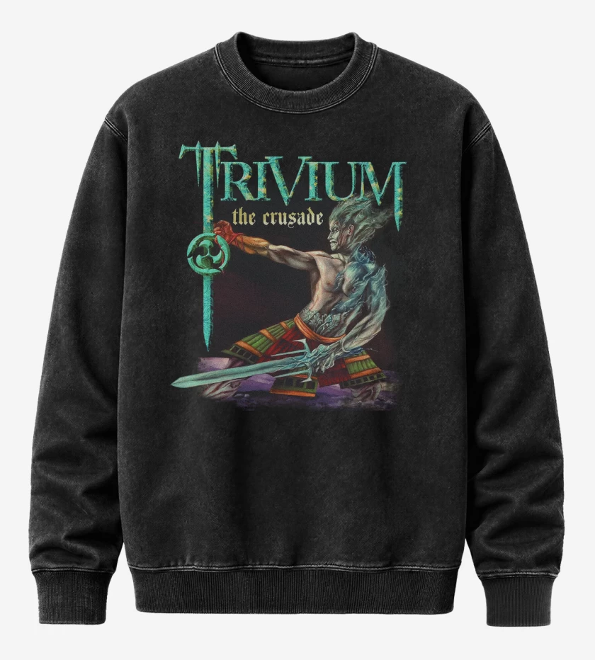 Poleron Polo Acid Wash Negro de Trivium Crusader