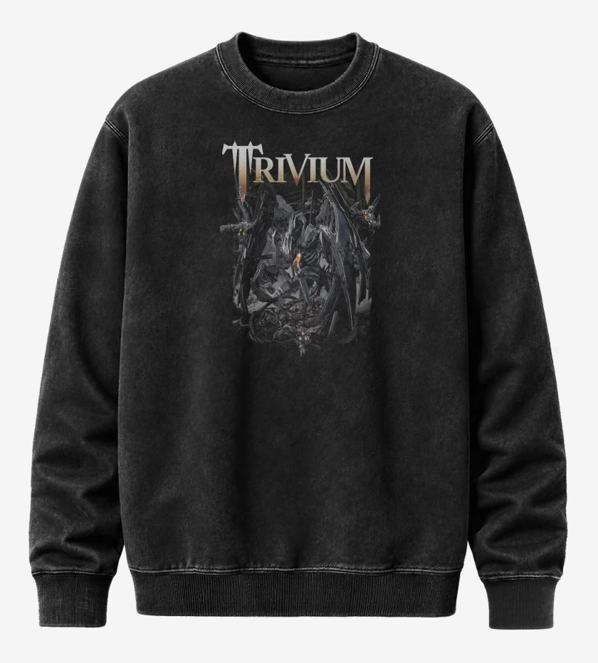 Poleron Polo Acid Wash Negro de Trivium Through Blood and Dirt and Bones