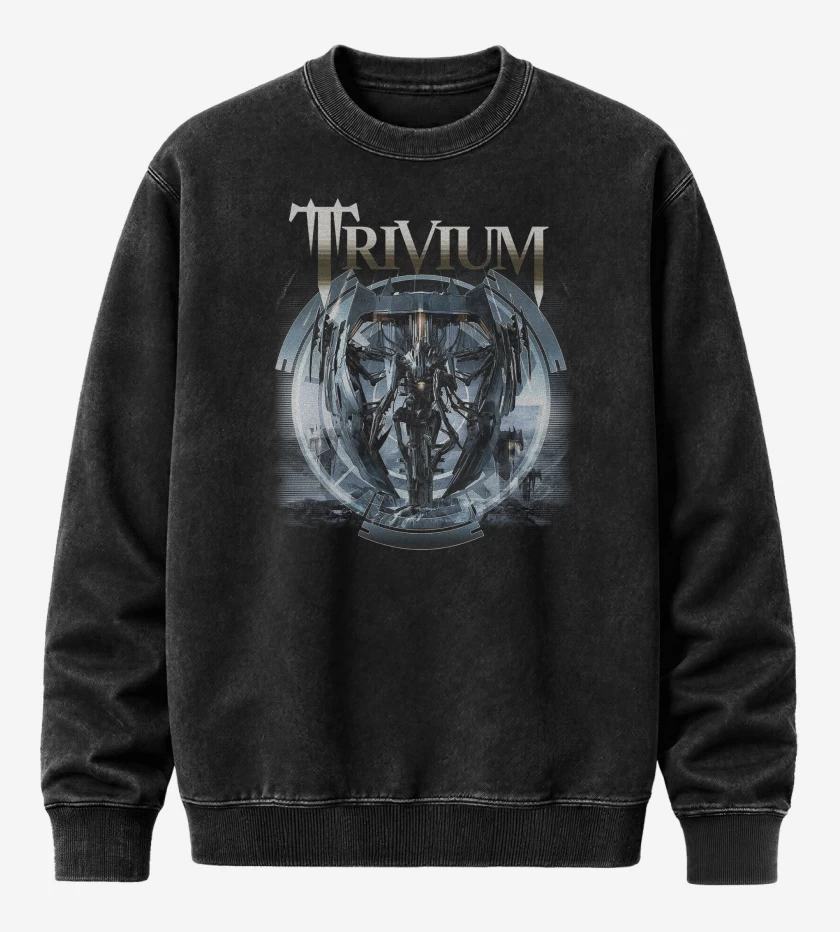 Poleron Polo Acid Wash Negro de Trivium Vengeance Falls