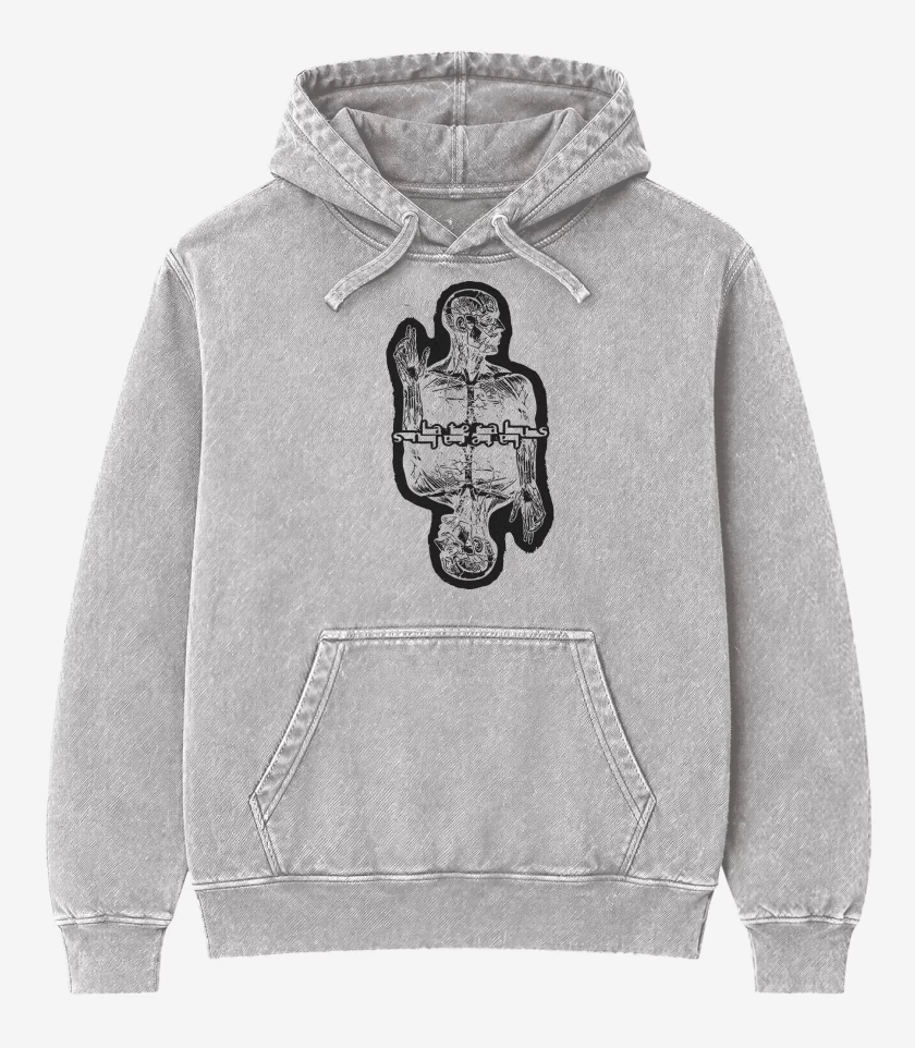 Poleron Canguro Acid Wash Gris Melange de Lateralus Tool N