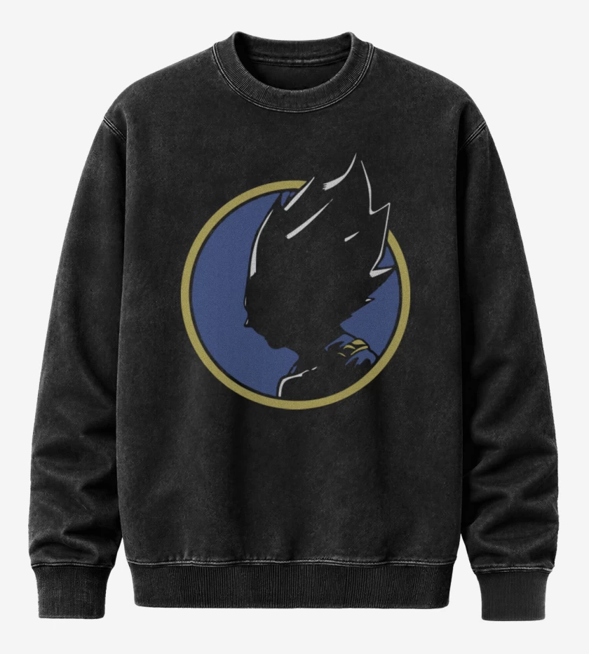 Poleron Polo Acid Wash Negro de Vegeta silueta