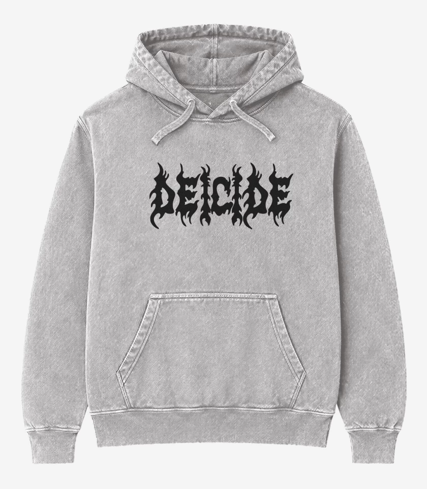 Poleron Canguro Acid Wash Gris Melange de Deicide Logo N