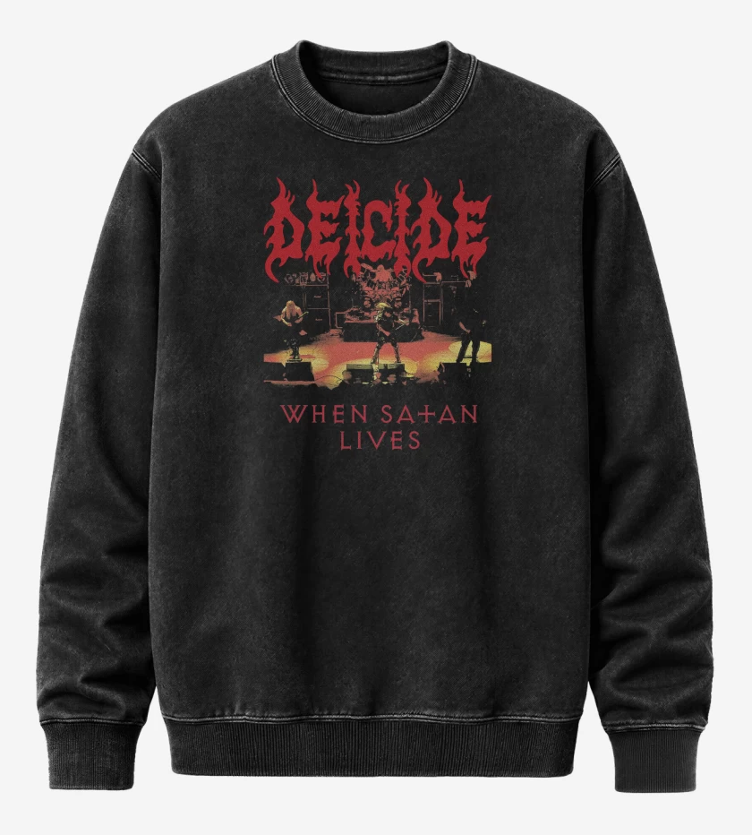 Poleron Polo Acid Wash Negro de Deicide When Satan Lives
