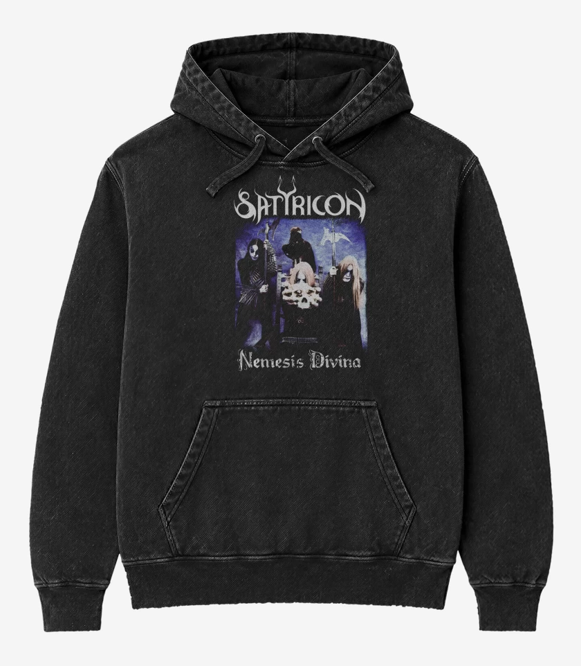 Poleron Canguro Acid Wash Negro de Satyricon Nemesis Divina
