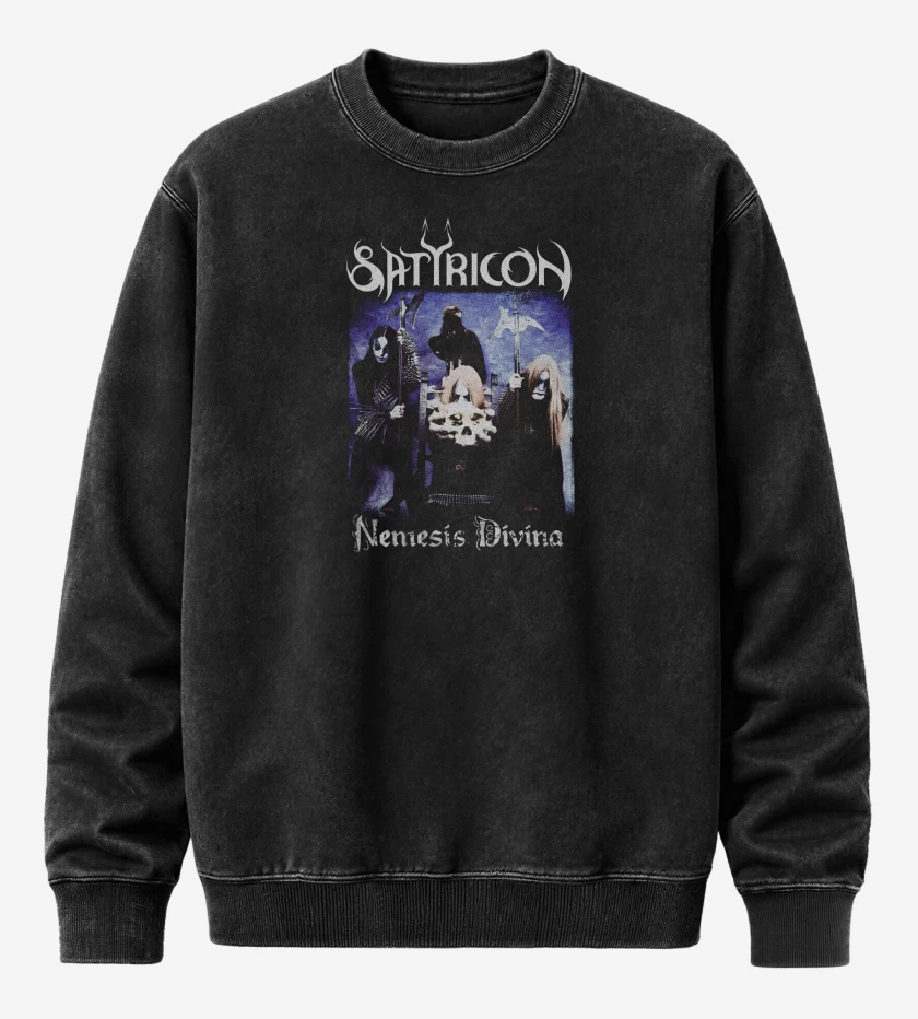 Poleron Polo Acid Wash Negro de Satyricon Nemesis Divina