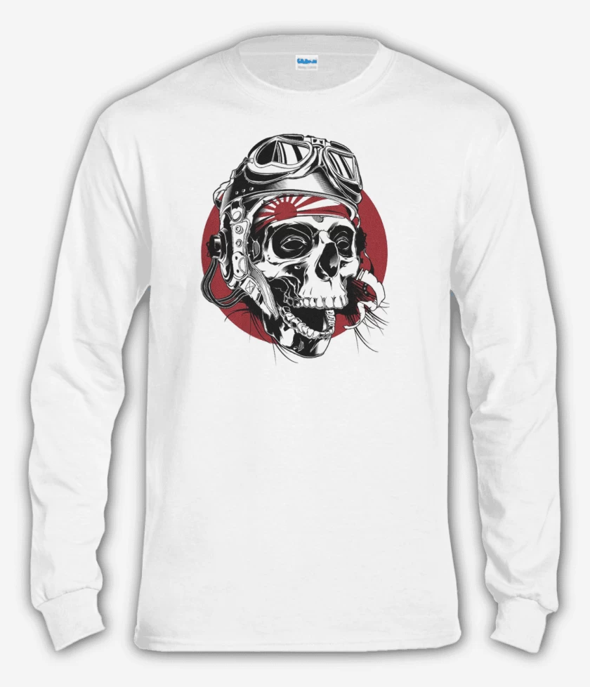Polera manga larga Blanco de Kamikaze Skull