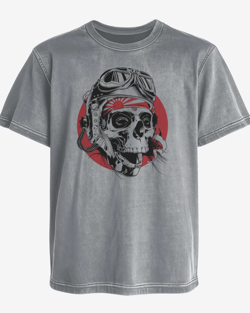 Polera desgastada Gris Melange de Kamikaze Skull