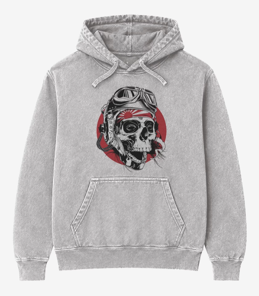 Poleron Canguro Acid Wash Gris Melange de Kamikaze Skull