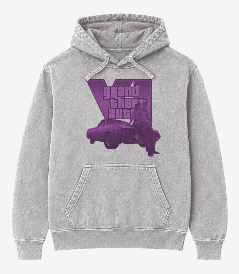 Poleron Canguro Acid Wash Gris Melange de Gta 6 R