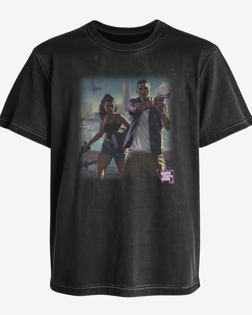 Polera desgastada Negro de GTA VI S