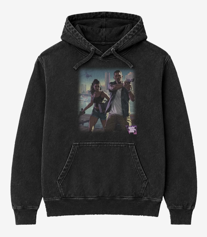 Poleron Canguro Acid Wash Negro de GTA VI S