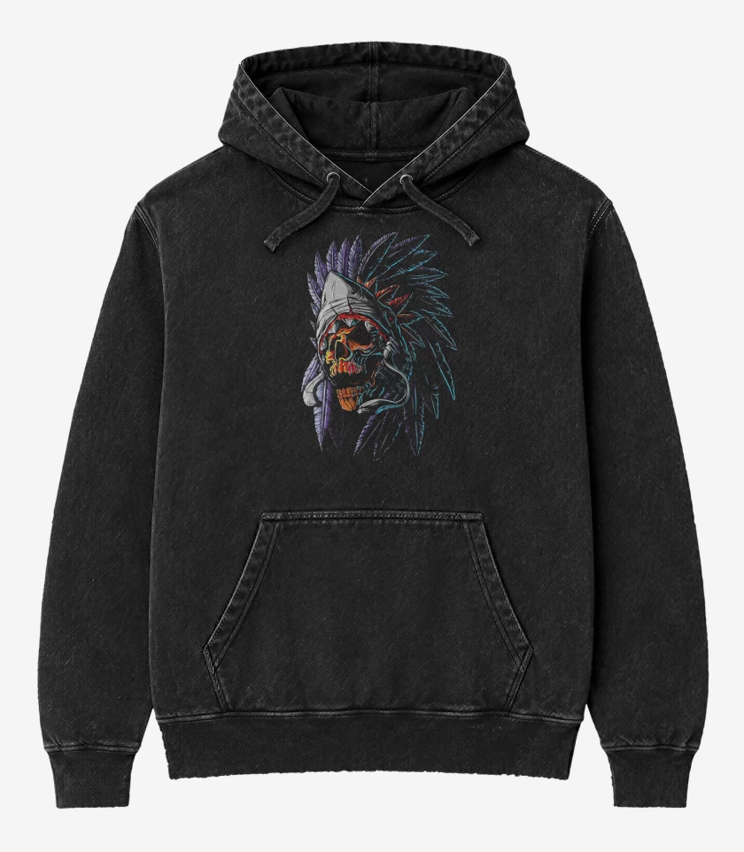 Poleron Canguro Acid Wash Negro de Indian Skull
