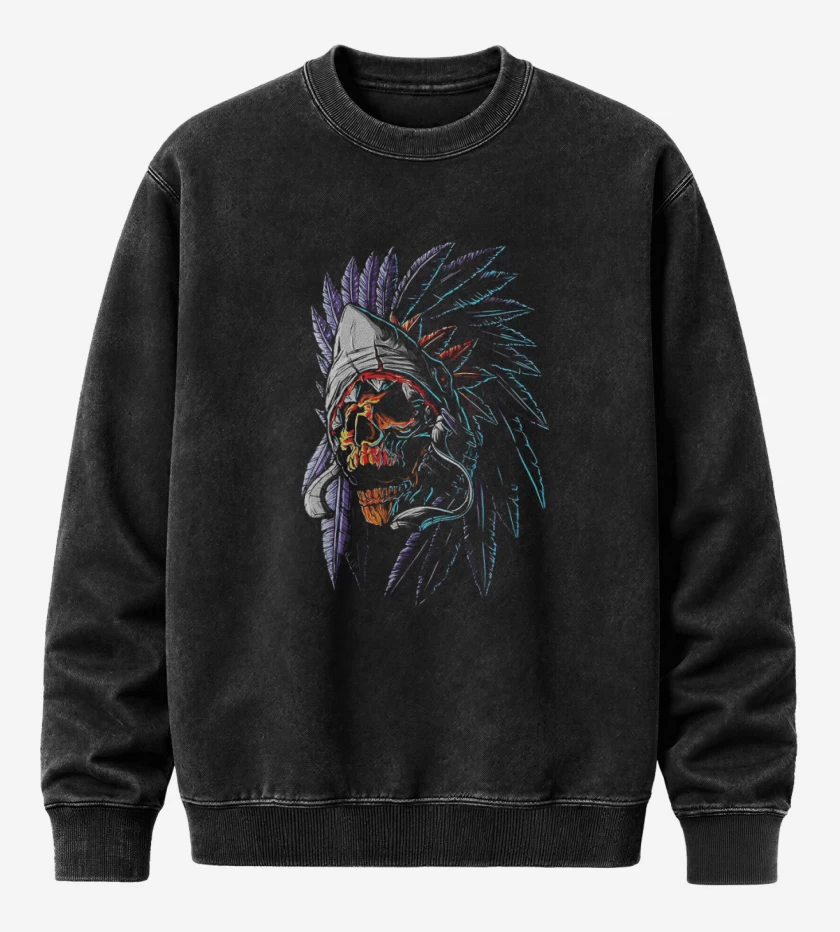 Poleron Polo Acid Wash Negro de Indian Skull