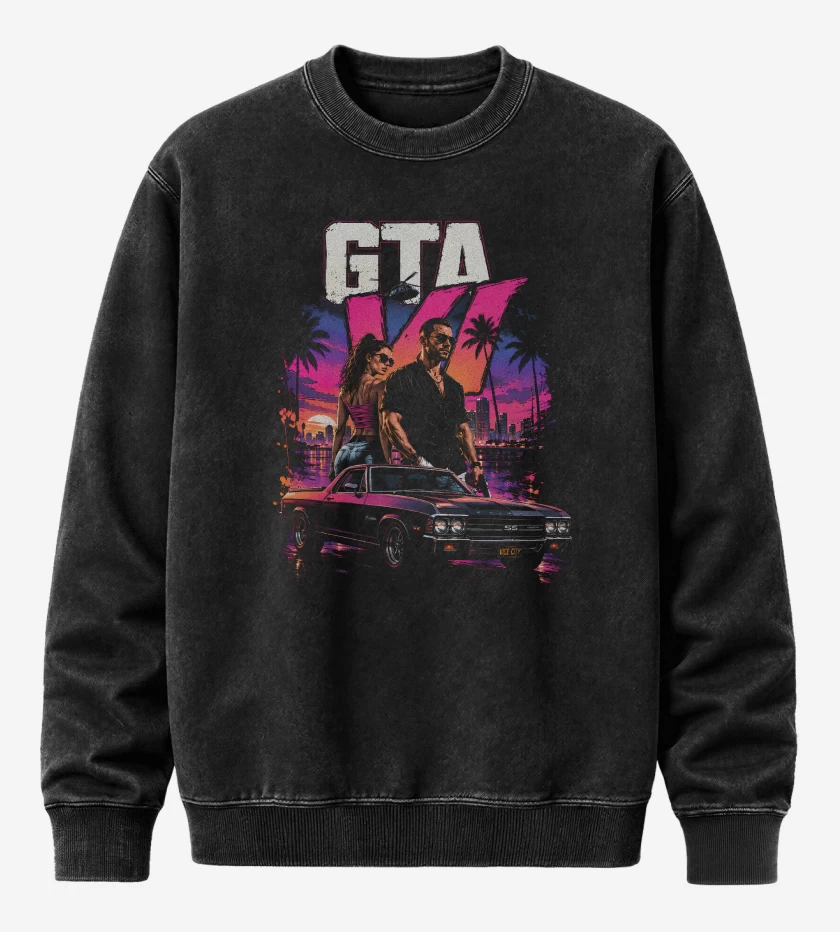 Poleron Polo Acid Wash Negro de GTA VI Camino SS