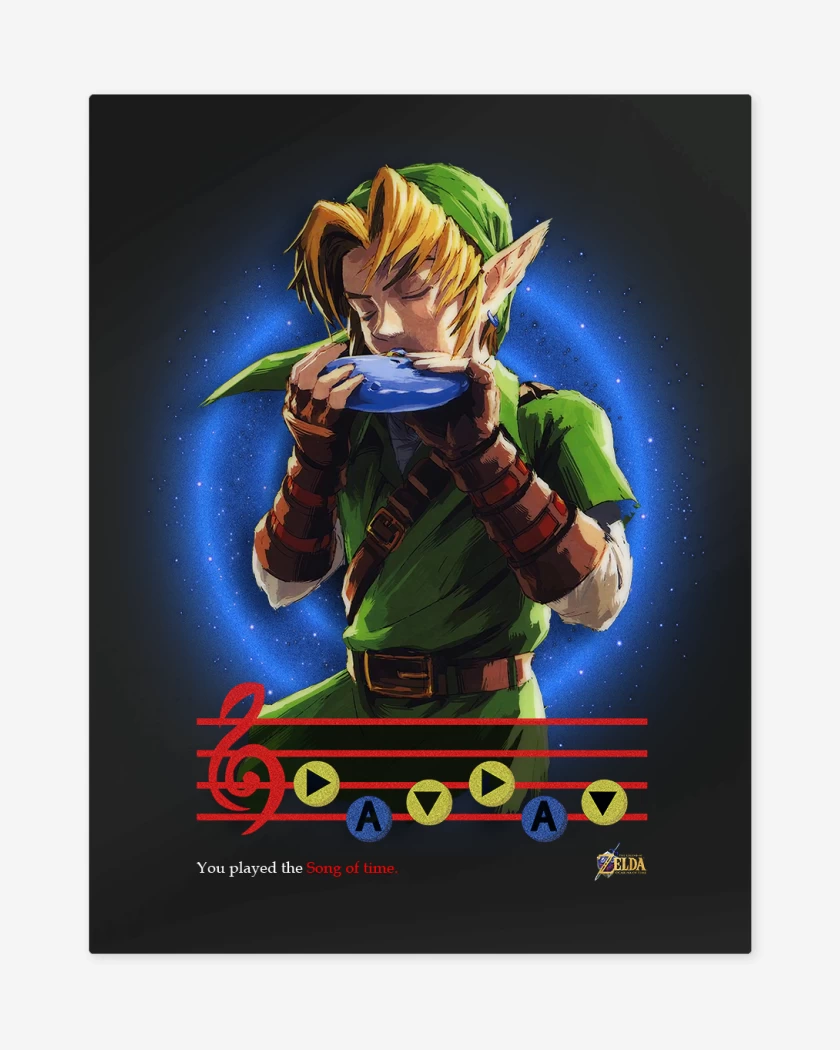 Print metalico Negro de Link ocarina songs of time