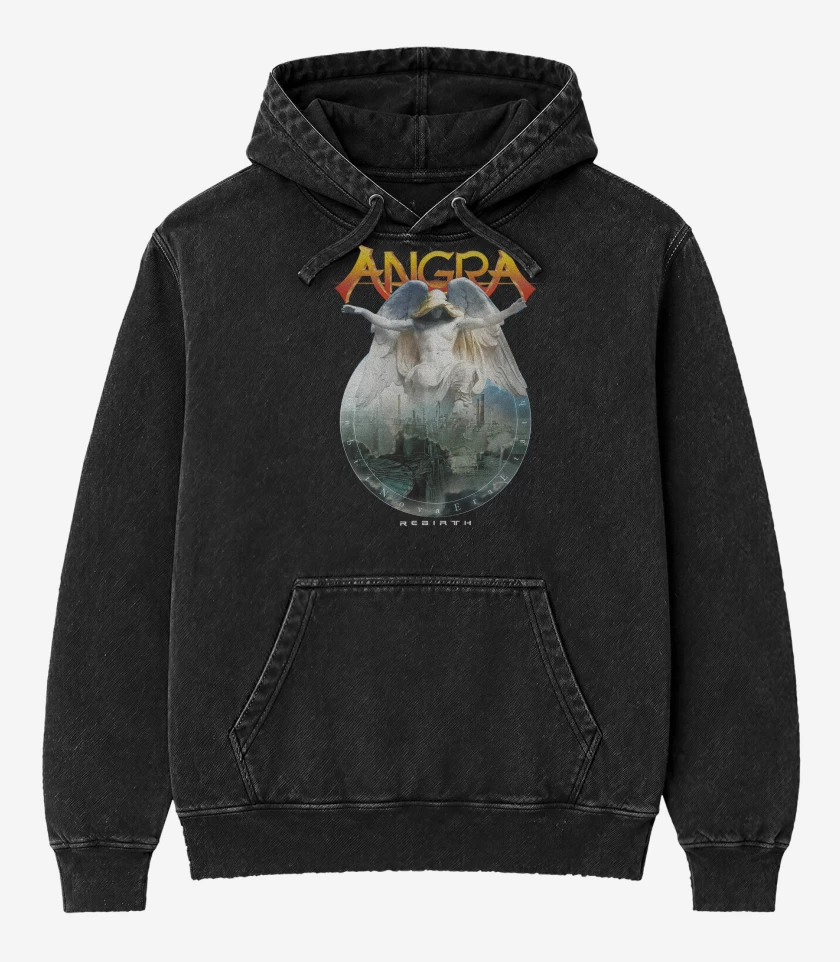 Poleron Canguro Acid Wash Negro de Rebirth Angra