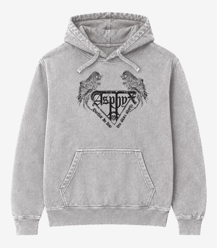 Poleron Canguro Acid Wash Gris Melange de Asphyx Logo II