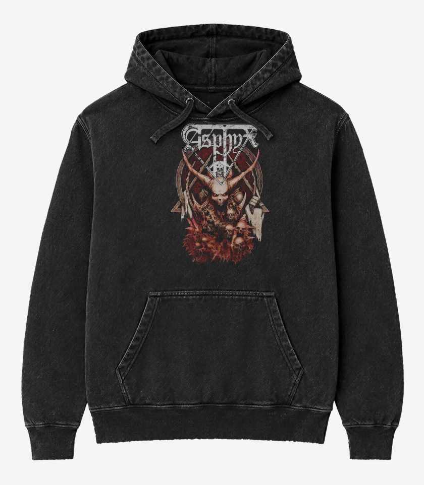 Poleron Canguro Acid Wash Negro de Asphyx Demon