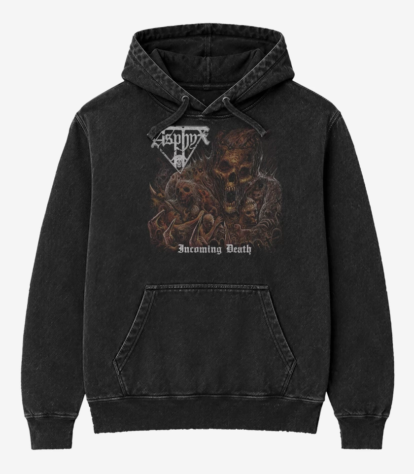 Poleron Canguro Acid Wash Negro de Asphyx Incoming Death