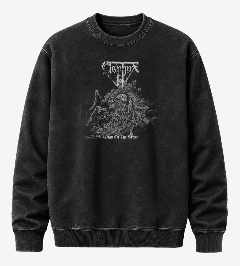 Poleron Polo Acid Wash Negro de Asphyx Reign of the Brute