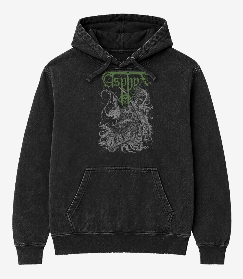 Poleron Canguro Acid Wash Negro de Asphyx Necro