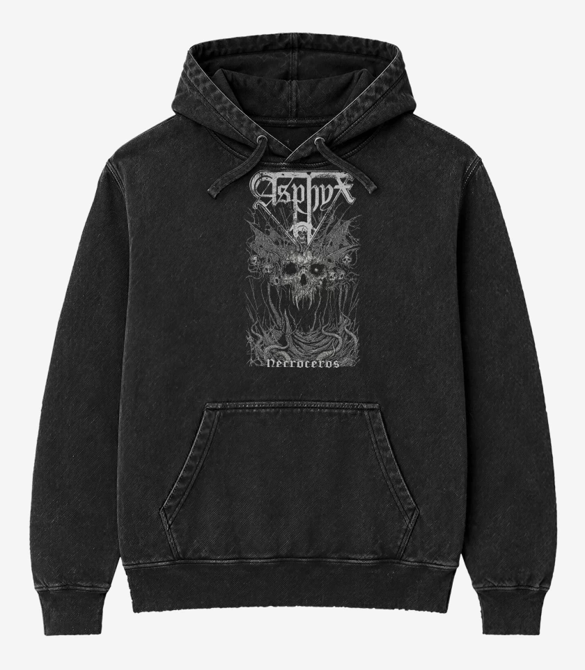 Poleron Canguro Acid Wash Negro de Asphyx Necroceros