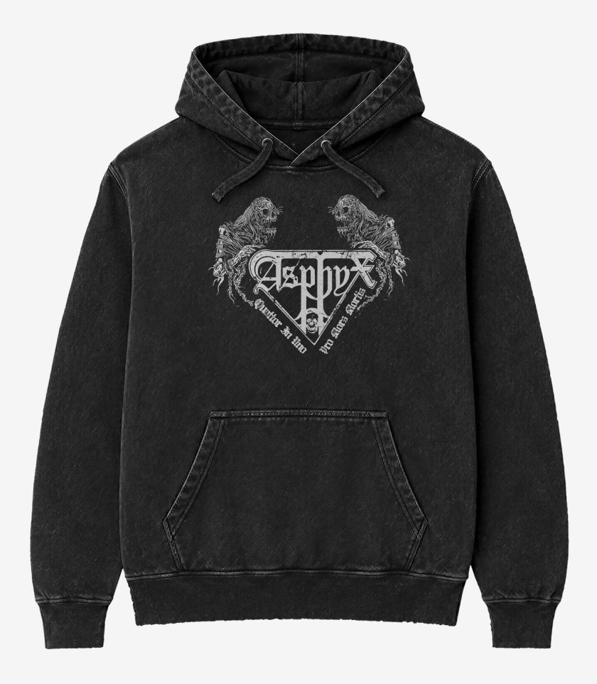 Poleron Canguro Acid Wash Negro de Asphyx Logo I