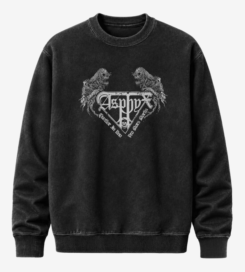 Poleron Polo Acid Wash Negro de Asphyx Logo I