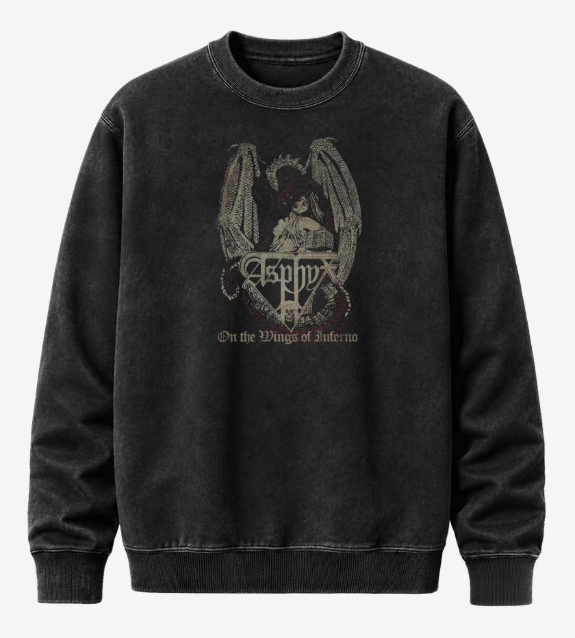 Poleron Polo Acid Wash Negro de Asphyx On the Wings of Inferno