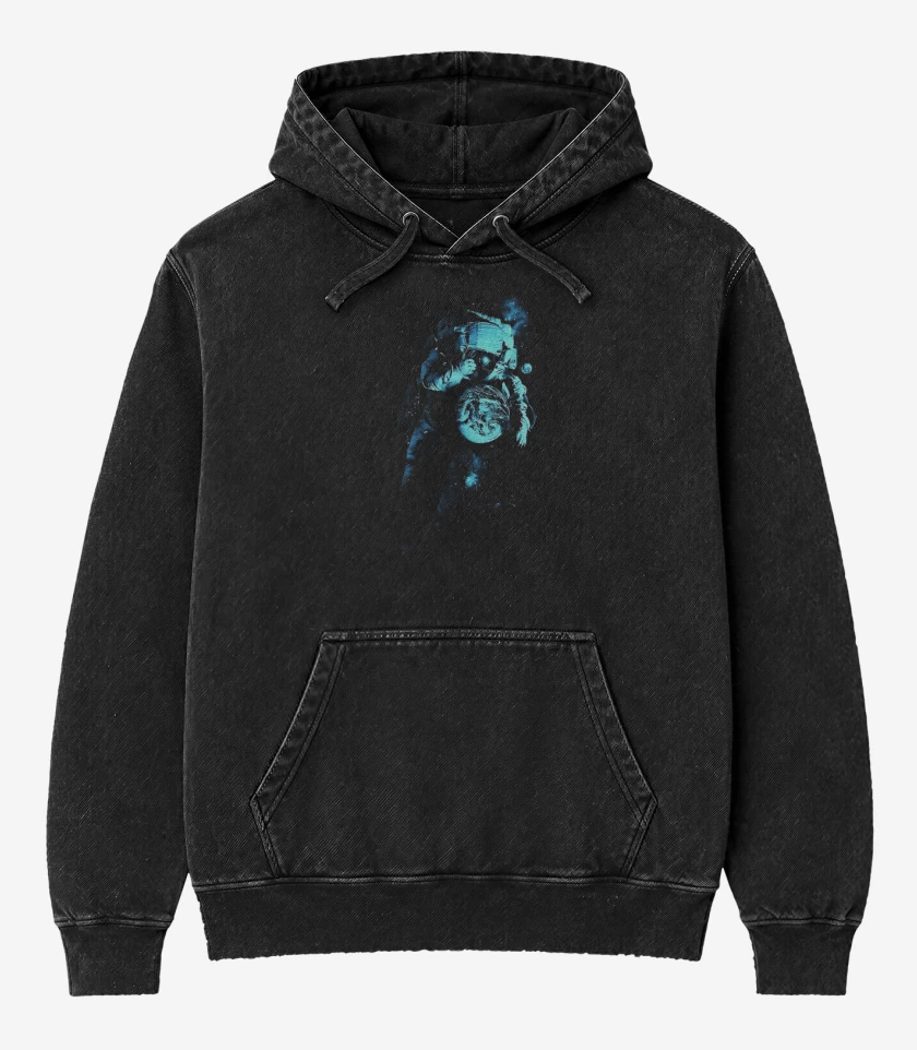 Poleron Canguro Acid Wash Negro de Astronauta 7