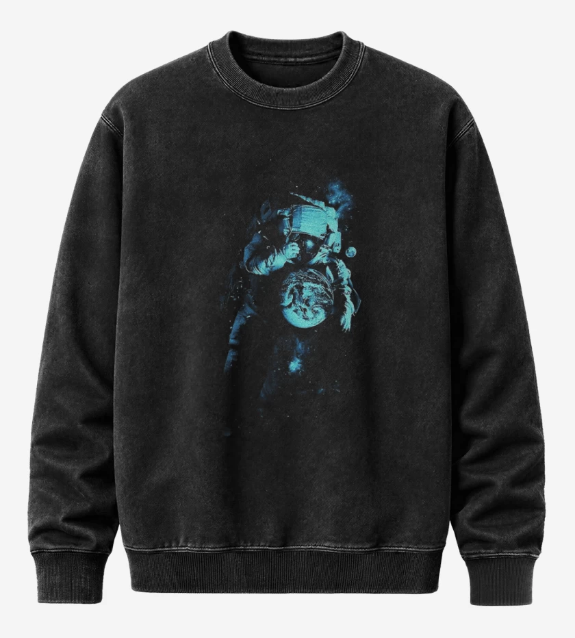 Poleron Polo Acid Wash Negro de Astronauta 7