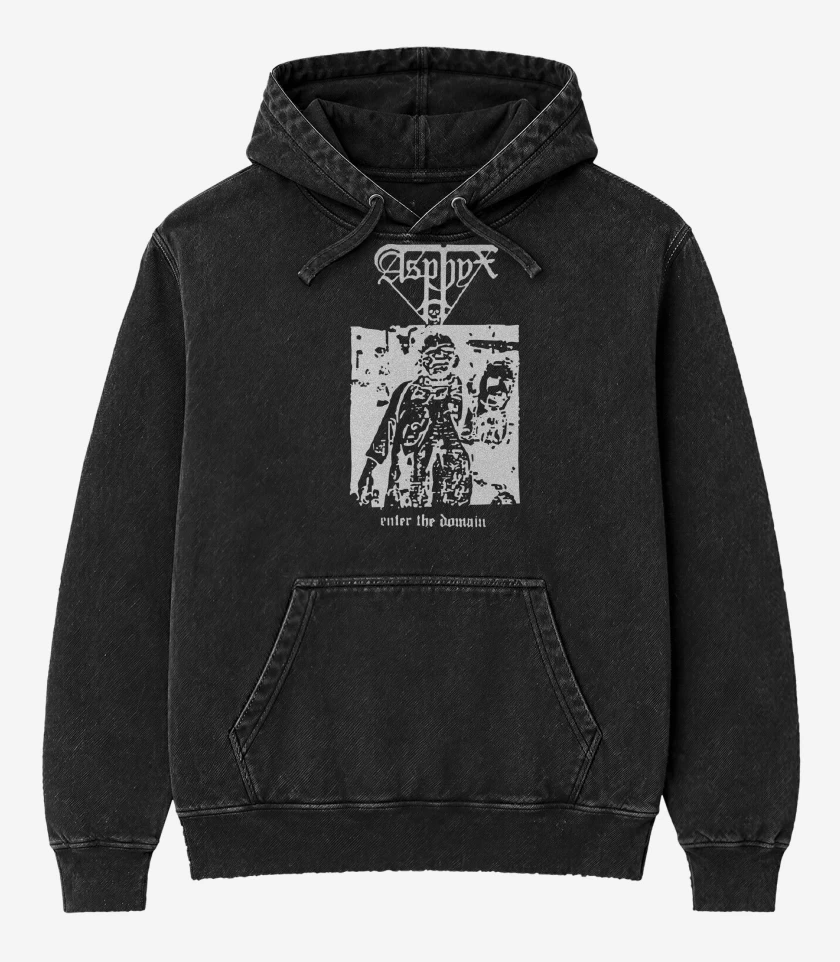 Poleron Canguro Acid Wash Negro de Asphyx Enter the Domain B