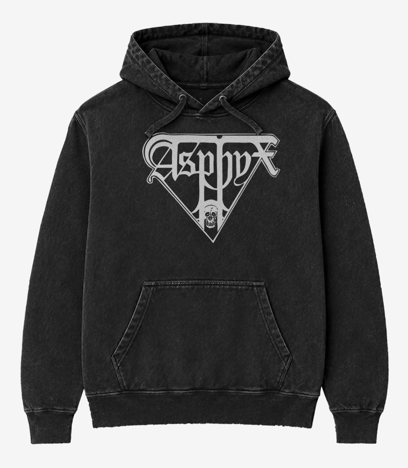 Poleron Canguro Acid Wash Negro de Asphyx Logo