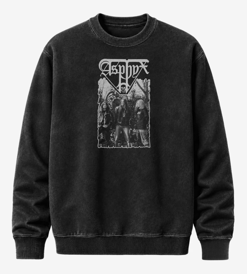 Poleron Polo Acid Wash Negro de Asphyx Band