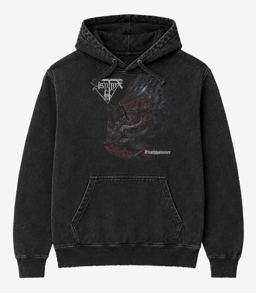 Poleron Canguro Acid Wash Negro de Asphyx Deathhammer