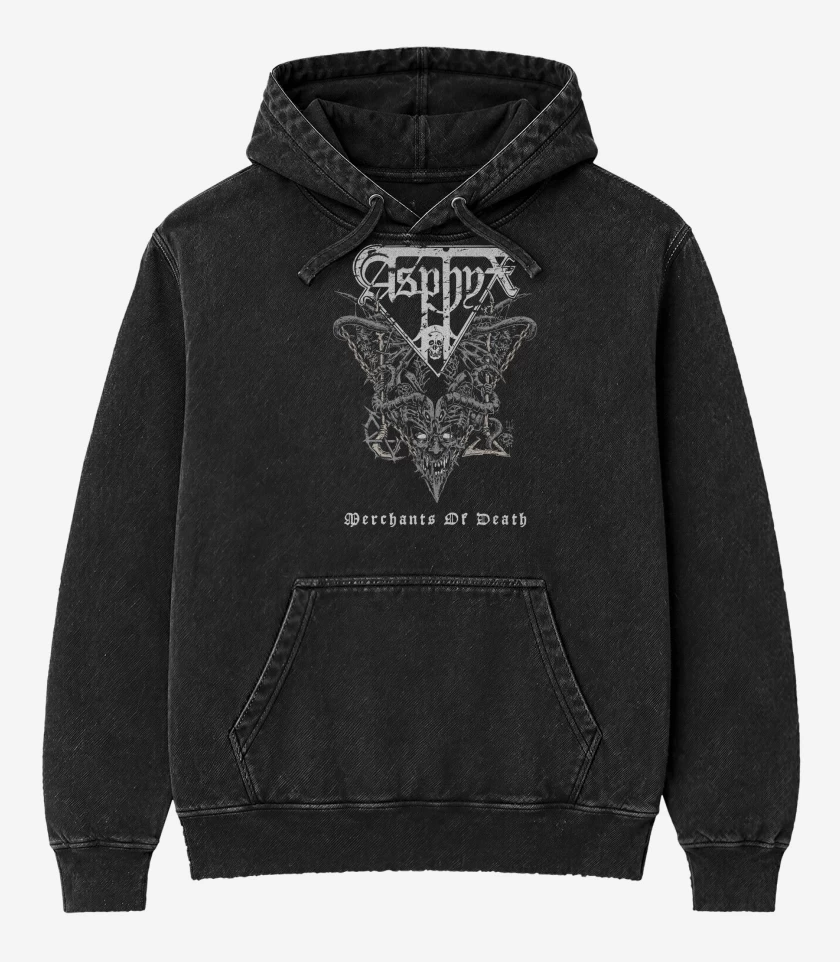 Poleron Canguro Acid Wash Negro de Asphyx Merchants of Death