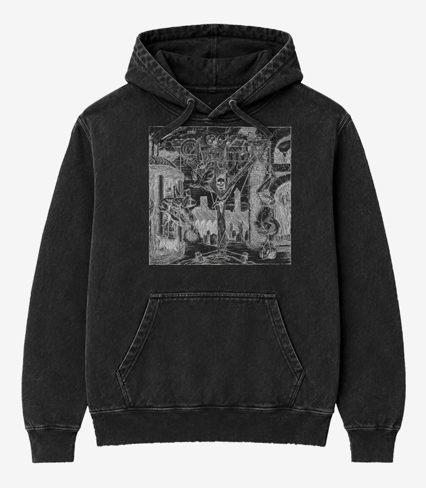 Poleron Canguro Acid Wash Negro de Asphyx Abomitaion Echoes
