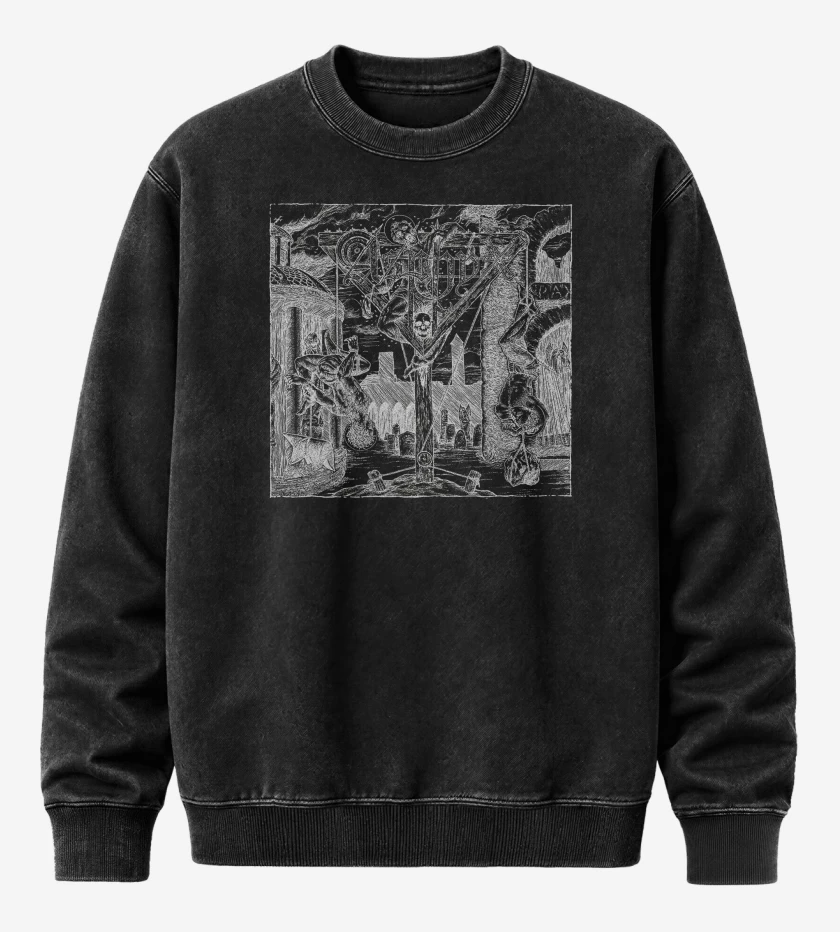 Poleron Polo Acid Wash Negro de Asphyx Abomitaion Echoes