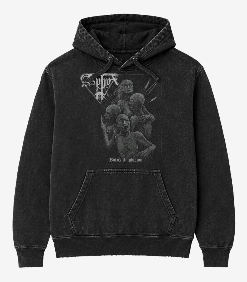 Poleron Canguro Acid Wash Negro de Asphyx Botox Implosion