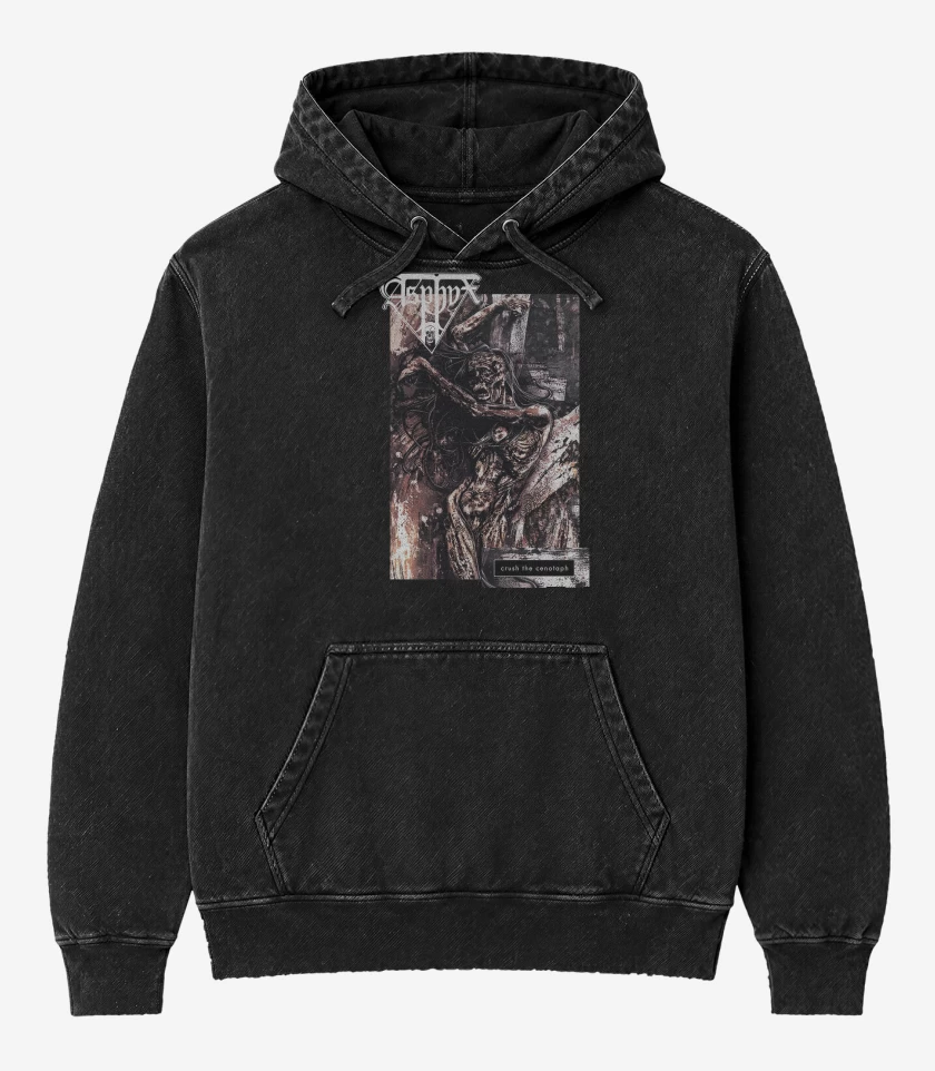Poleron Canguro Acid Wash Negro de Asphyx Cenotaph