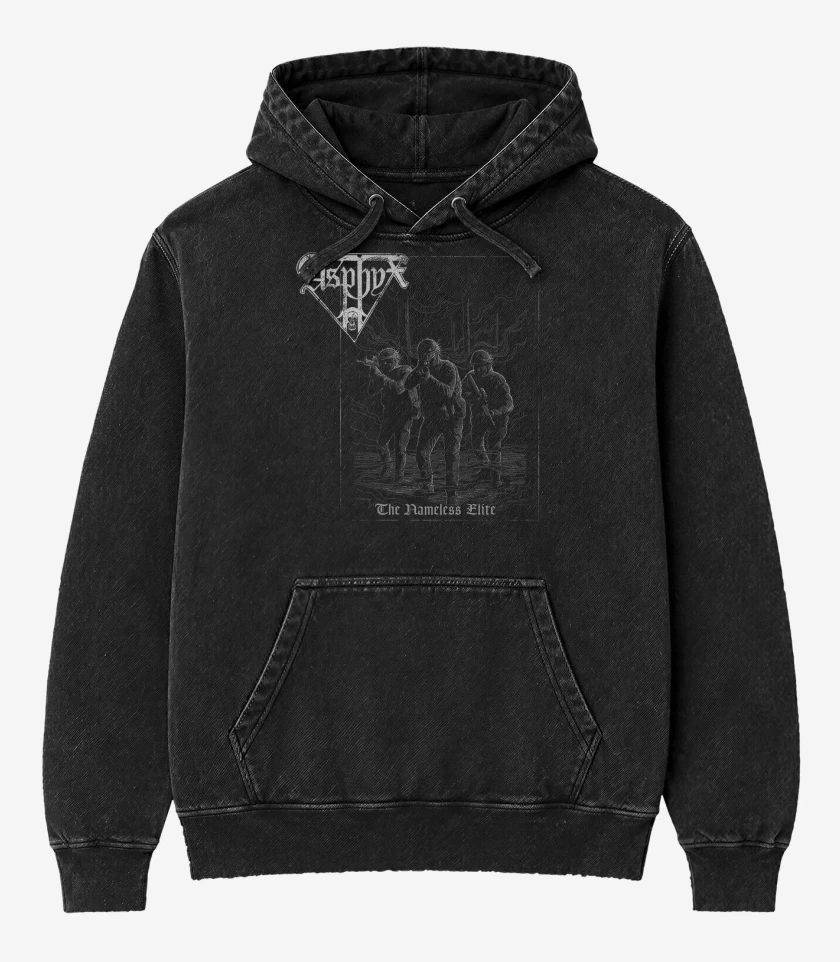 Poleron Canguro Acid Wash Negro de Asphyx The Nameless Elite