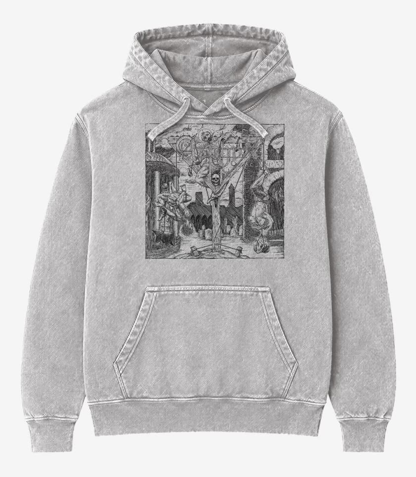Poleron Canguro Acid Wash Gris Melange de Asphyx Abomination