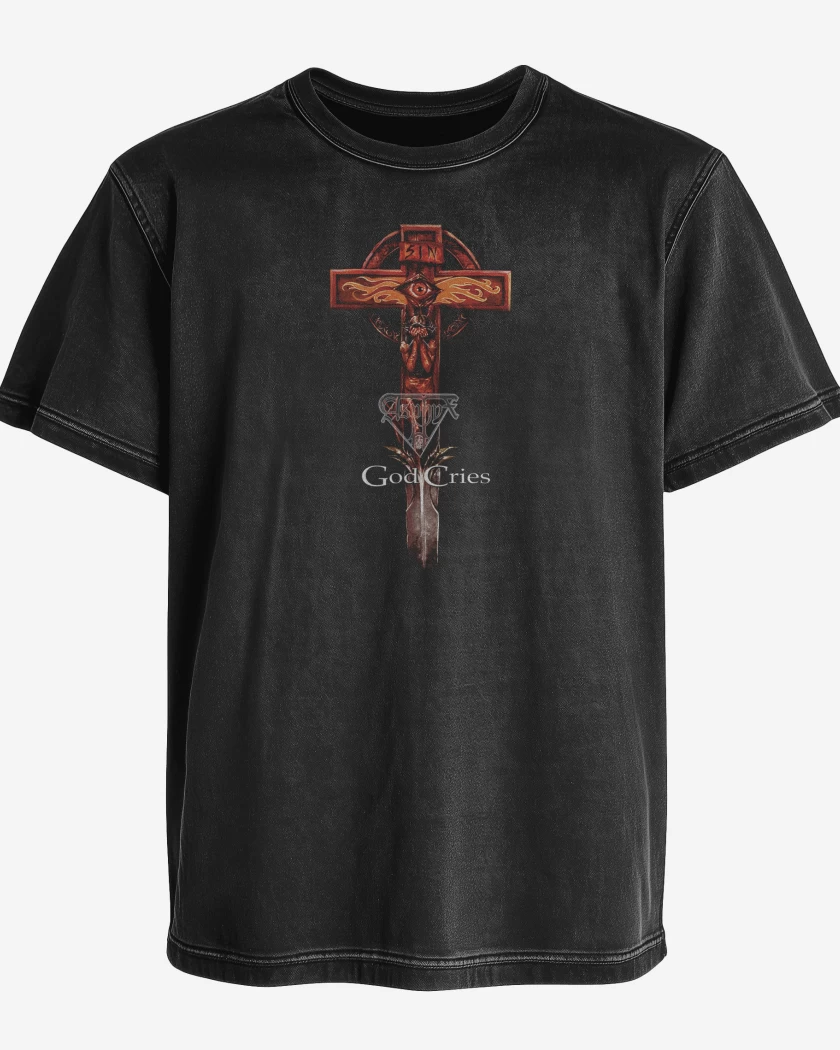 Polera desgastada Negro de Asphyx God Cries