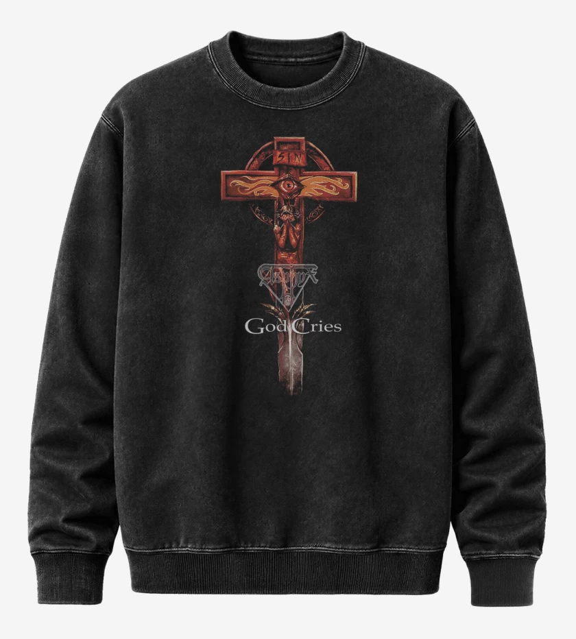 Poleron Polo Acid Wash Negro de Asphyx God Cries
