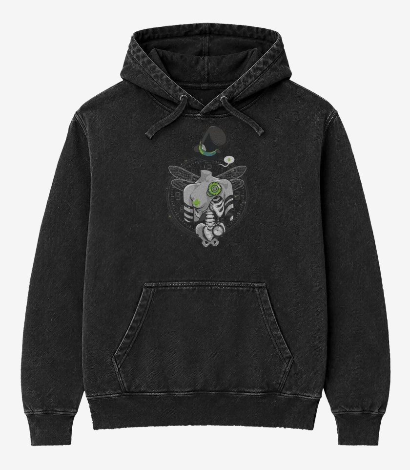 Poleron Canguro Acid Wash Negro de 380